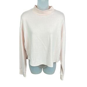 Socialite Drop Shoulder Sweater Cropped Turtleneck Pink Smoke Ribbed Cuffs Large
